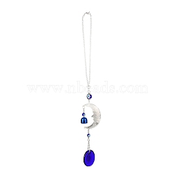 Evil Eye Alloy Lampwork Pendant Decorations, with Glass and Resin Beads, for Home Window Decoration, Moon, 450mm, pendant: 227x61x20mm(HJEW-M005-02B-AS)
