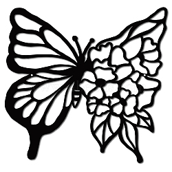 Iron Wall Decorations, with Screws, Butterfly with Flower, Electrophoresis Black, 240x250x1.5mm(HJEW-WH0013-061)