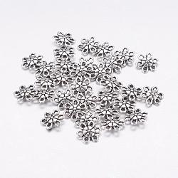 Tibetan Style Alloy Flower Pendants, Lead Free and Cadmium Free, Antique Silver, about 9mm long, 9mm wide, 3mm thick, hole: 1mm(X-LF1006Y)