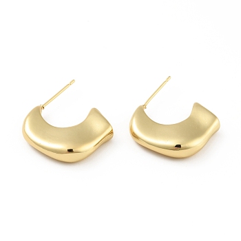 Brass Chunky Stud Earrings, Half Hoop Earrings for Women, Real 18K Gold Plated, 20x19x5mm, Pin: 0.7mm
