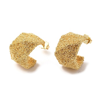 Real 18K Gold Plated Brass Stud Earrings, Half Hoop Earrings, Long-Lasting Plated, Cadmium Free & Lead Free, Hexagon, 20.5x14.5mm