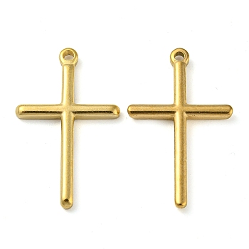 Ion Plating(IP) 304 Stainless Steel Pendants, Cross Charm, Real 18K Gold Plated, 34x21x3mm, Hole: 1.8mm