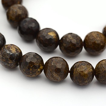 Faceted Natural Bronzite Round Bead Strands, 6mm, Hole: 1mm, about 31pcs/strand, 7.5 inch
