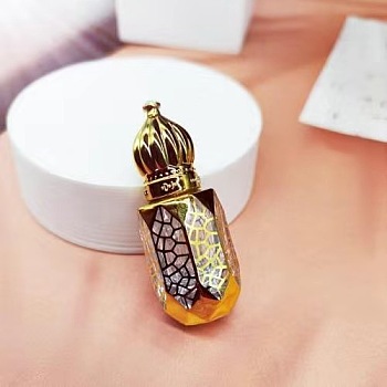Crackle Pattern Arabian Style Glass Empty Roller Ball Bottle with Aluminum Lid, Gold, 66x22mm, Capacity: 6ml(0.20fl. oz)