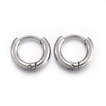 202 Stainless Steel Huggie Hoop Earrings, Hypoallergenic Earrings, with 316 Stainless Steel Pin, Stainless Steel Color, 10 Gauge, 11.5x12.7x2.5mm, Pin: 1mm