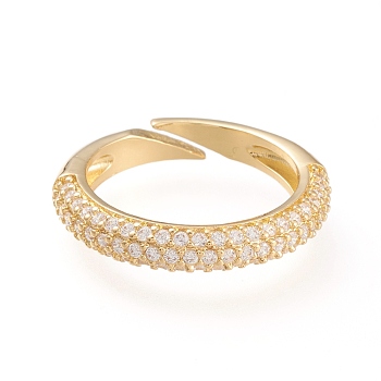 Adjustable Brass Micro Pave Cubic Zirconia Cuff Rings, Open Rings, Long-Lasting Plated, Golden, Clear, Size 5, 16mm