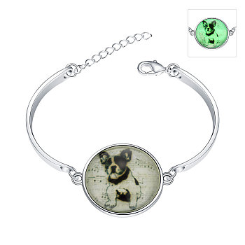 Lovely Dog Luminous Bracelets, Silver Color Plated Zinc Alloy and Glass, Fluorescent Green, 150mm