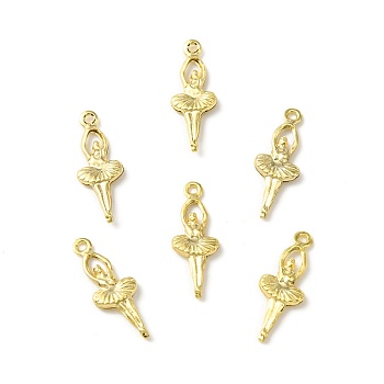 Brass Pendants, Cadmium Free & Lead Free, Ballet Charm, Real 24K Gold Plated, 18.5x7x1.7mm, Hole: 1.2mm