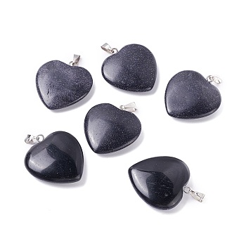 Blue Goldstone Pendants, Heart, with Platinum Tone Brass Findings, Heart, 27~28x24.5~26x6~8.5mm, Hole: 2.4mm