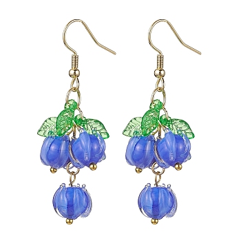 Flower Glass Dangle Earrings, Acrylic Cluster Earrings with 304 Stainless Steel Earring Pins, Royal Blue, 52.5x20mm