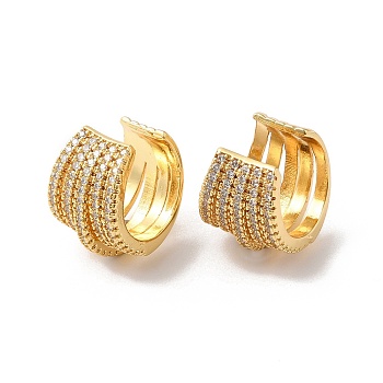 Clear Cubic Zirconia Multi Line Thick Cuff Earrings, Rack Plating Brass Jewelry, Cadmium Free & Lead Free, Real 18K Gold Plated, 16x14x12.5mm