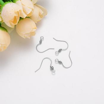 304 Stainless Steel Earring Hooks, Ear Wire, with Horizontal Loop, Stainless Steel Color, 15~17x17mm, Hole: 2mm, 21 Gauge, Pin: 0.7mm