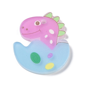 Acrylic Pendants, Little Dinosaur, Blue, 28x24x2.5mm, Hole: 2mm