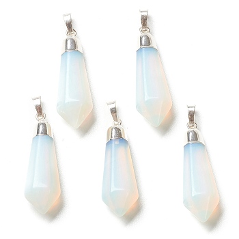Opalite Pendants, with Silver Brass Findings, Faceted, Bullet, 40x12x11mm, Hole: 7x5mm