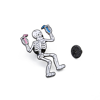 Safety Brooch Pin, Alloy Enamel Badge for Suit Shirt Collar, Skull, 44x29mm