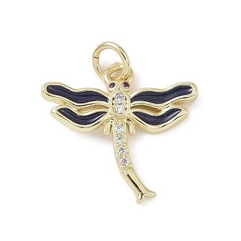 Brass Micro Pave Cubic Zirconia Pendants, with Enamel and Jump Ring, Dragonfly Charms, Real 18K Gold Plated, 17x18x2mm, Hole: 3.5mm