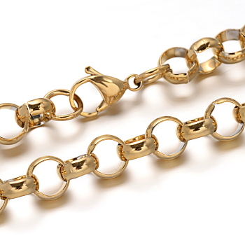 304 Stainless Steel Rolo Chain Necklaces, with Lobster Claw Clasps, Golden, 19.7 inch(50cm)x8mm