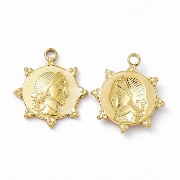 Vacuum Plating 201 Stainless Steel Pendants, Sun with Human Charm, Real 18K Gold Plated, 23x20x2.6mm, Hole: 2.3mm