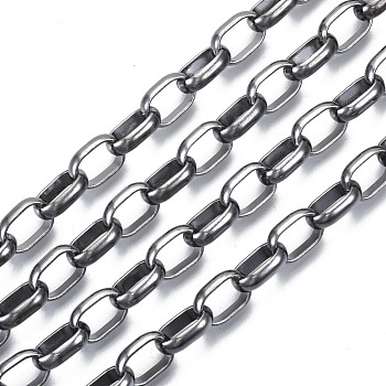 Unwelded Iron Cable Chains, with Spool, Gunmetal, 12.5x8.4x3mm, about 32.8 Feet(10m)/roll