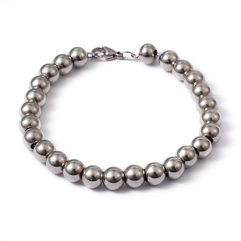 304 Stainless Steel Ball Chain Bracelets, with Lobster Claw Clasps, Stainless Steel Color, 8-1/8 inch(205mm)