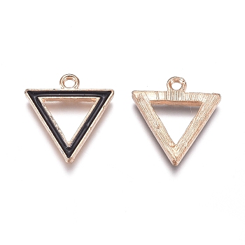 Alloy Enamel Pendants, Inverted Triangle, Golden, Black, 17x15.5x1.5mm, Hole: 1.5mm, 10pcs/Bag