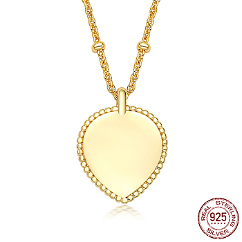 925 Sterling Silver Satellite Chains Pendant Necklaces, Golden, Heart, 15.75 inch(40cm)