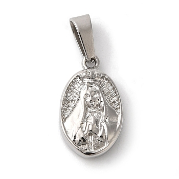 Non-Tarnish 304 Stainless Steel Pendants, Oval with Virgin Mary Charms, Stainless Steel Color, 16x9.5x2.5mm, Hole: 5.5x2.5mm