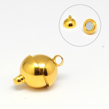 304 Stainless Steel Magnetic Clasps with Loops, Ion Plating (IP), Round, Golden, 19.5x12mm, Hole: 2.5mm