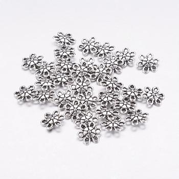 Tibetan Style Alloy Flower Pendants, Lead Free and Cadmium Free, Antique Silver, about 9mm long, 9mm wide, 3mm thick, hole: 1mm