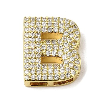 Brass Beads, with Clear Cubic Zirconia, Letter B, 20.5x16.5x5.5mm, Hole: 4.5x2.5mm