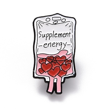 Supplement Energy Word Enamel Pin, Love Infusion Apparatus Shape Enamel Brooch for Backpack Clothes, Electrophoresis Black, Red, 30x16x10.5mm, Pin: 1mm.