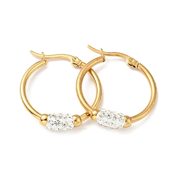Crystal Rhinestone Tube Beaded Hoop Earrings, Vacuum Plating 201 Stainless Steel with 304 Stainless Steel Pins for Women, Golden, 25x25x5.5mm, Pin: 0.6mm