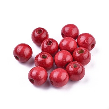 Dyed Natural Wood Beads, Round, Lead Free, Red, 18x17mm, Hole: 4~6mm, about 560pcs/1000g