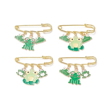 Frog Alloy Enamel Charm Brooch Pin, Iron Safety Kilt Pin for Sweater Shawl, Lime, 39~41x50.5mm, 4pcs/set