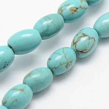 Natural Magnesite Beads Strands, Dyed & Heated, Rice, Aquamarine, 6x4mm, Hole: 1mm