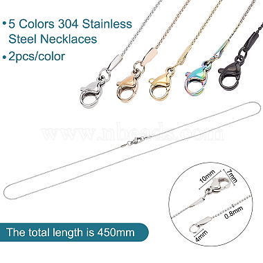 10Pcs 5 Colors 304 Stainless Steel Serpentine Chain Necklaces Set for Men Women(NJEW-BC0001-10)-2