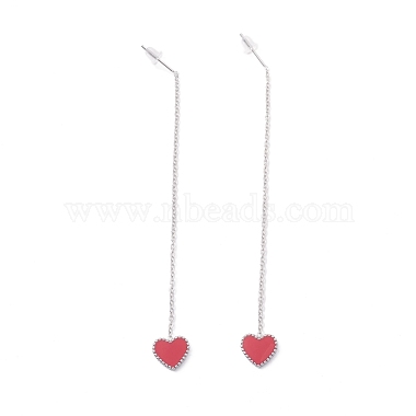 Long Chain with Enamel Heart Dangle Stud Earrings(EJEW-A067-01P-B)-3