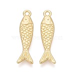 Rack Plating Alloy Pendants, Cadmium Free & Lead Free, Fish Charms, Matte Gold Color, 30x8x3.5mm, Hole: 1.8mm(PALLOY-N179-64MG)