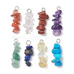 8Pcs 8 Styles Mixed Gemstone & Handmade Lampwork Chip Beaded Pendants, with Platinum Tone Iron Loops, Dyed & Heated, 27~30x9~12x7~9mm, Hole: 2.5mm, 1pc/style(PALLOY-JF03054)