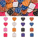 64Pcs 16 Style Alloy Enamel Charms, Cadmium Free & Lead Free, Light Gold, Square & Heart, Mixed Color, 4pcs/style(ENAM-SZ0002-56)