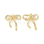 Brass Micro Pave Clear Cubic Zirconia Pendants, Cadmium Free & Nickel Free & Lead Free, Bowknot Charms, Real 18K Gold Plated, 20x18.5x2.5mm, Hole: 0.8mm(KK-H460-55G)