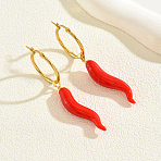 Vintage Stainless Steel Red Chili Hoop Earrings, Golden, 68x7mm(FZ6650)
