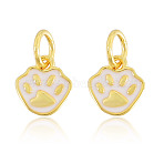 2Pcs 925 Sterling Silver Enamel Pendants, White Paw Print Charms, with Jump Rings & 925 Stamp, Golden, 8x7x1mm, Hole: 3mm(STER-TA0001-60G)
