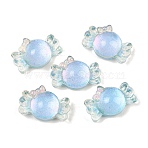 Transparent Epoxy Resin Decoden Cabochons, Candy with Bowknot, with Glitter Powder, Light Blue, 14x24x9mm(RESI-XCP0002-60)