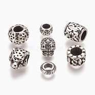 304 Stainless Steel Beads, Large Hole Beads, Mixed Shapes, Antique Silver, 8~12x8~10x3.5~13.5mm, Hole: 4~6mm(STAS-E432-AS)