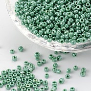 DIY Craft Beads 12/0 Opaque Colors Lustered Round Glass Seed Beads, Medium Sea Green, Size: about 2mm in diameter, hole:1mm, about 3304pcs/50g(X-SEED-A012-2mm-127)