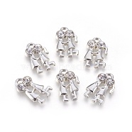 Valentine Day Special Gift Ideas Alloy Pendants, Cadmium Free & Lead Free, with Rhinestone, Couple, Platinum Color, about 11mm wide, 17mm long, 3mm thick, hole: 1.5mm(ALRI-17X11)