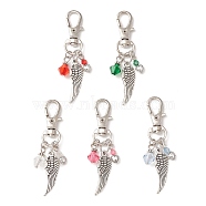 Transparent Acrylic Pendant Decoration, with Tibetan Style Pendants and Alloy Swivel Lobster Claw Clasps, Wing, Mixed Color, 64.5mm(HJEW-JM01175)