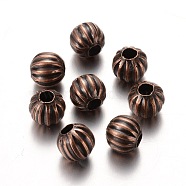 Iron Spacer Beads, Nickel Free, Pumpkin, Red Copper, about 6mm in diameter, hole:2mm(X-E187Y-NFR)