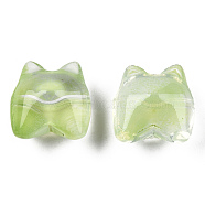 Transparent Spray Painted Glass Beads, Bear, Light Green, 13x13x9mm, Hole: 1.2mm(GLAA-N035-034-C03)